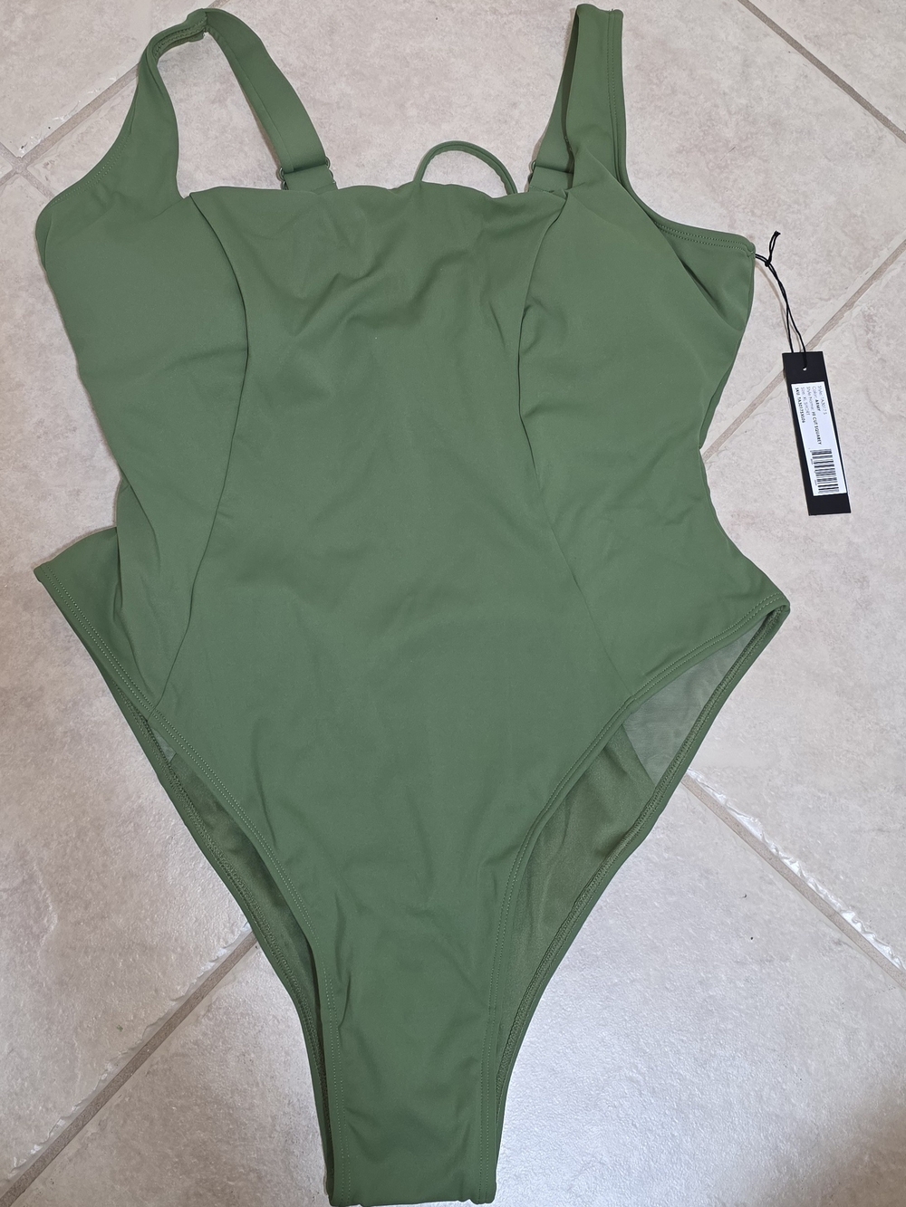TA3 Hi Cut Squarey Army Green One Piece Swimsuit Lined XL Short Snatched Beach